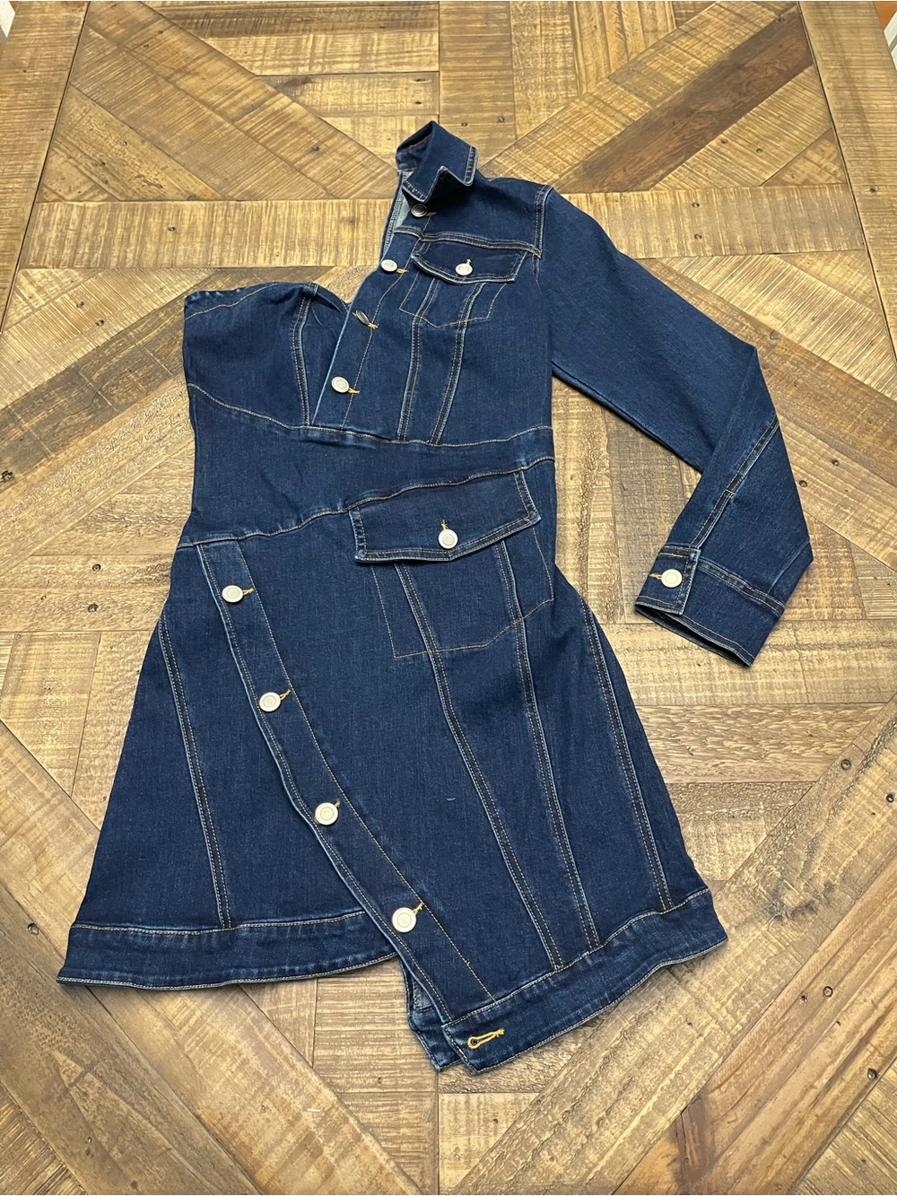 Fashion Nova There She Goes Denim Mini Dress - Dark Wash - Size XS (NWT)